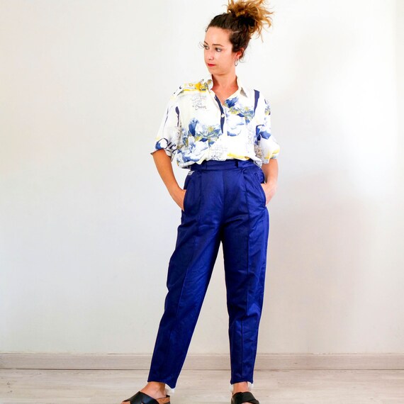 Vintage 80s navy blue cotton trousers, 80s stirru… - image 6