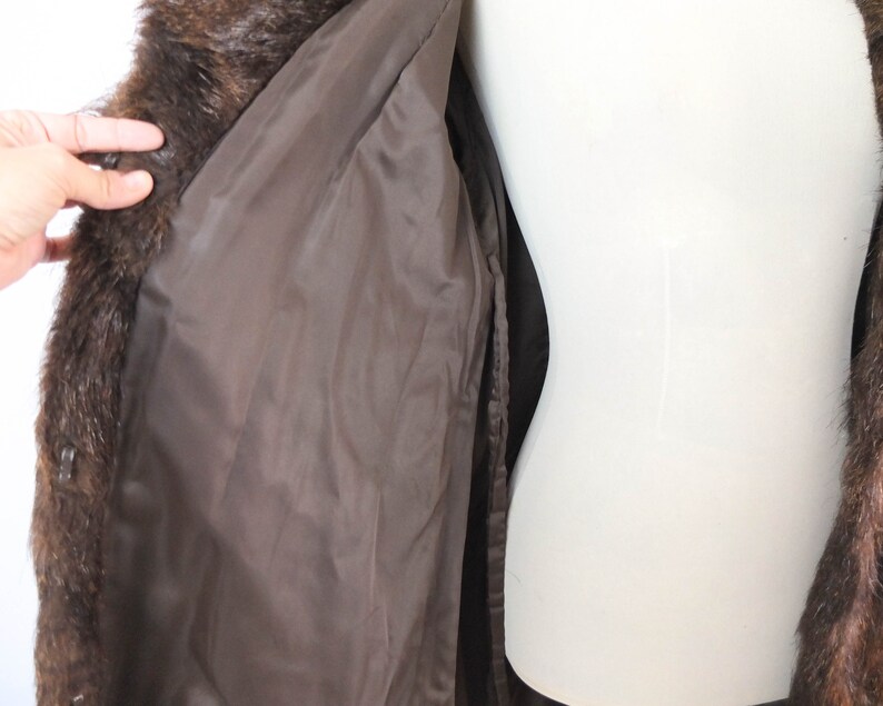 Vintage 80s brown long fur coat, Vintage Real fur coat for women, 80s warm winter fur coat, Luxury 1980s fur coat size Medium Large image 9