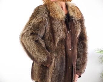 ヴィンテージ80年代本革＆ファーコートレディース、80年代オーバー