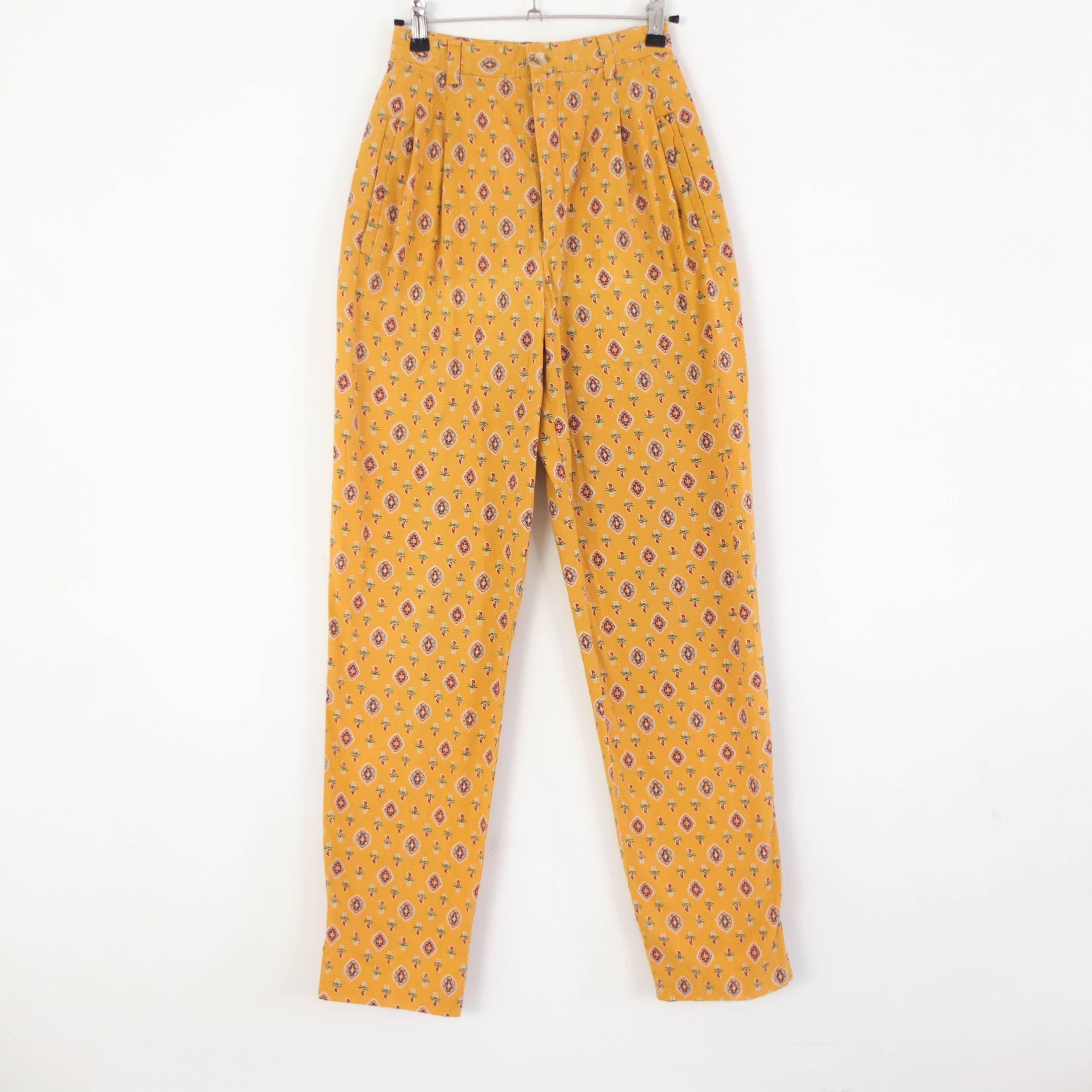 Vintage 80s Floral Pleated Pants, 80s Cotton Floral Baggy Pants  display picture 1