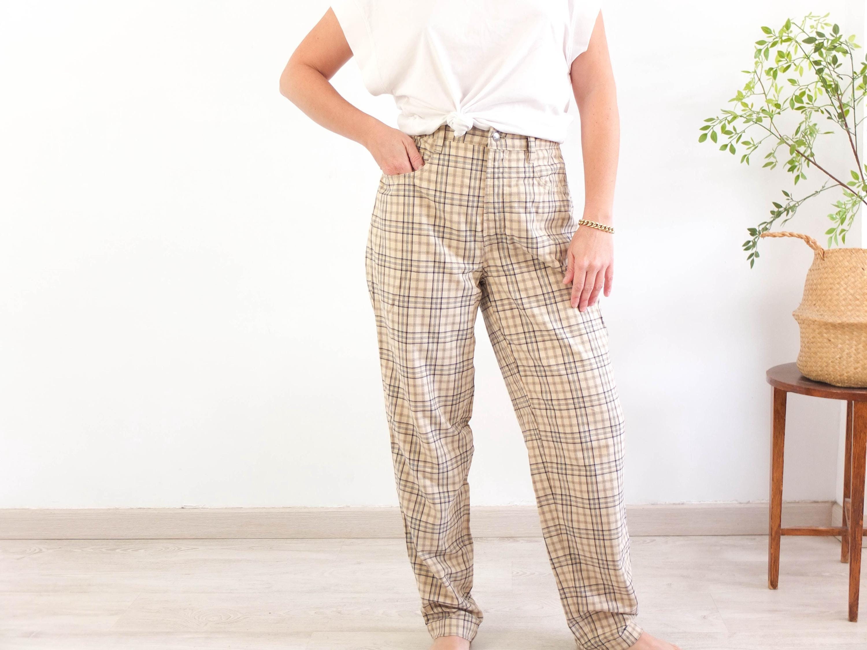 ヴィンテージ 90 年代 チェック柄 ハイウエスト テーパードパンツ