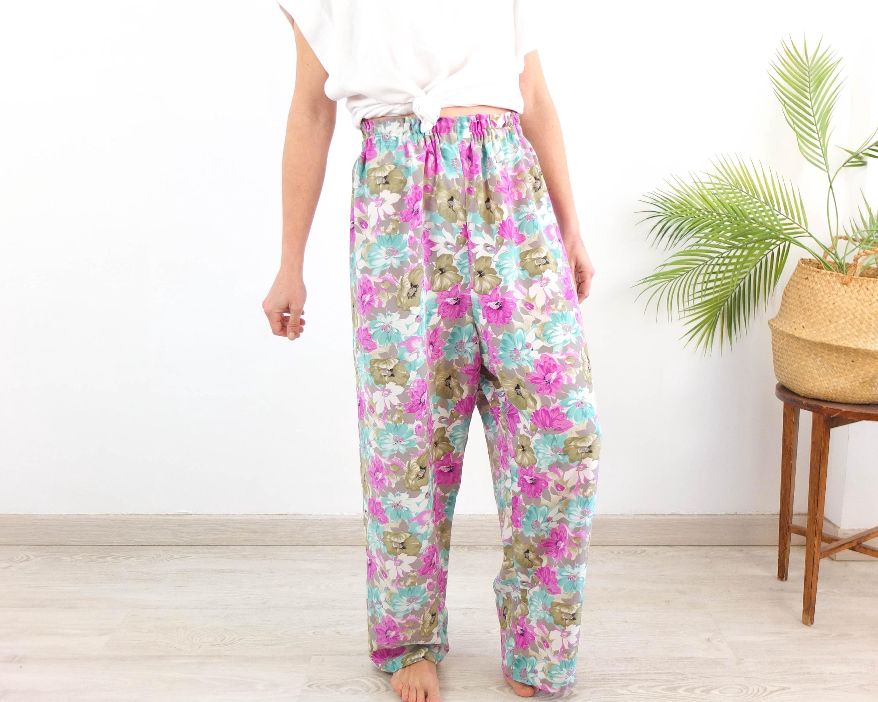 Vintage 90s Floral Wide Leg Pants, 1990s High Rise Retro Floral
