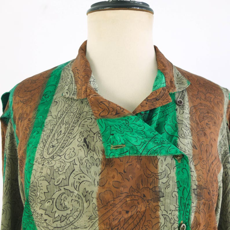 Vintage 80s abstract puff sleeve blouse, 1980s retro blouse long sleeve, New Wave button down blouse, 80s retro statement blouse, Size M - L image 6