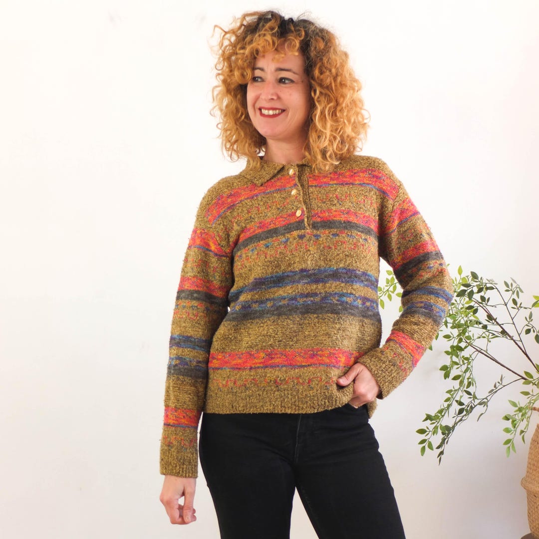 Vintage 90s Grunge Cropped Sweater, 90s Colorful Striped Sweater