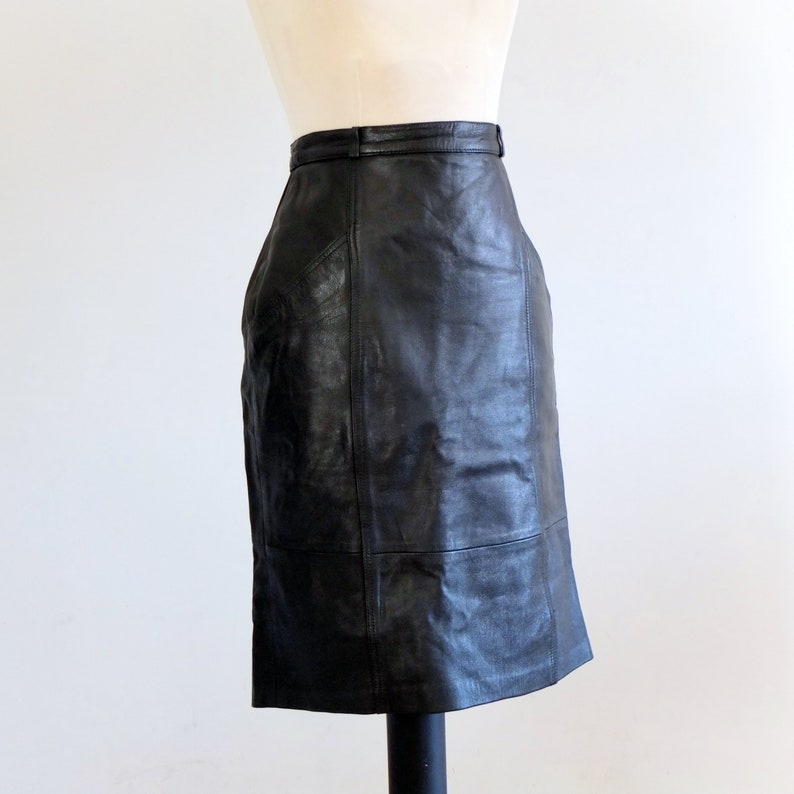 Vintage black high waist leather skirt 80s 90s minimal black | Etsy