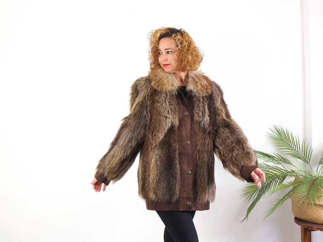 ヴィンテージ80年代本革＆ファーコートレディース、80年代オーバー