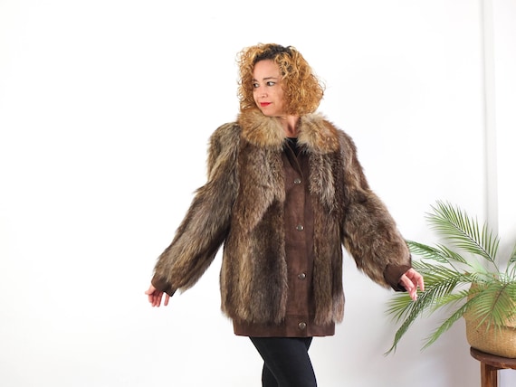 ヴィンテージ80年代本革＆ファーコートレディース、80年代オーバー