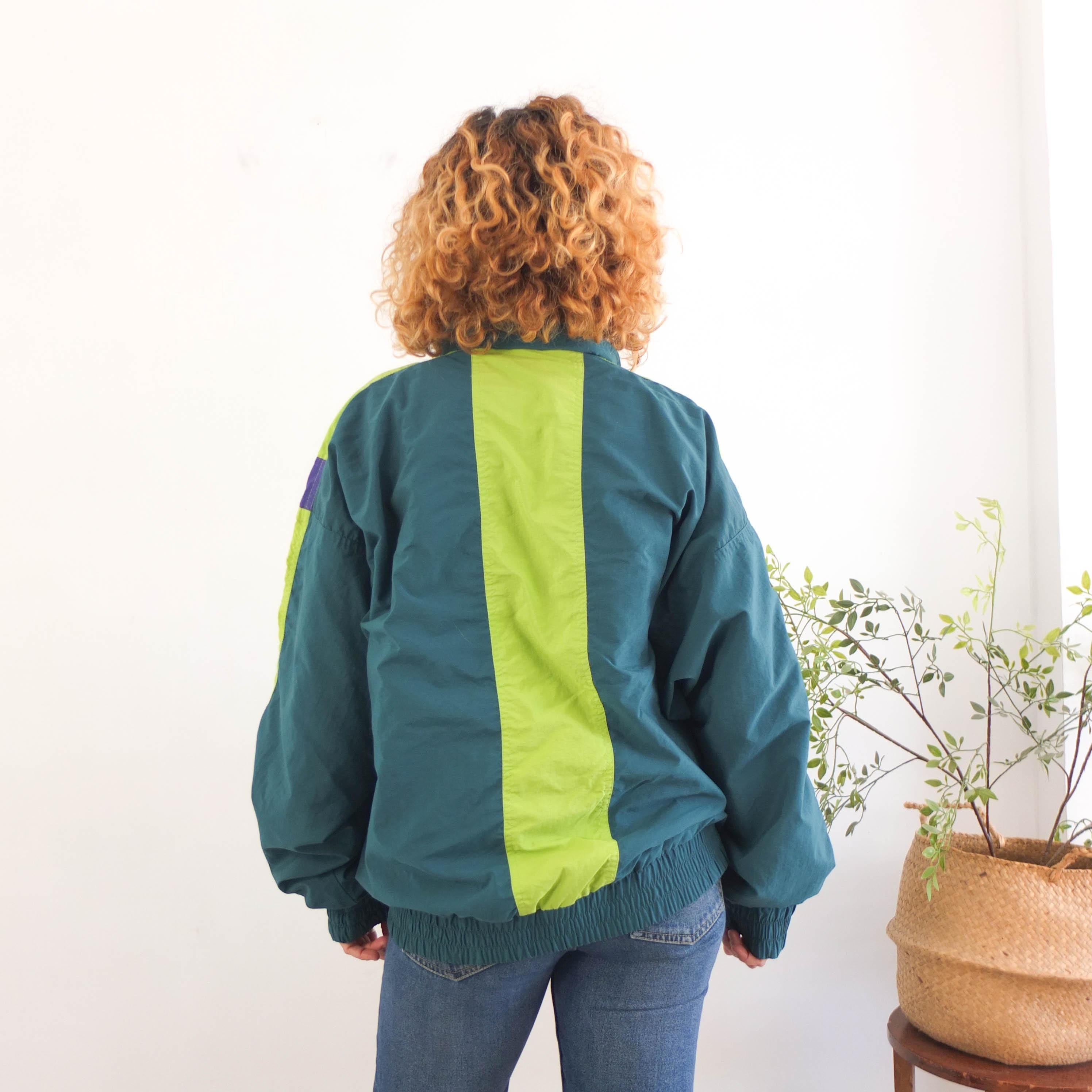 Vintage 90s Green Ski Puffer Coat, 1990s Color Block Puffer