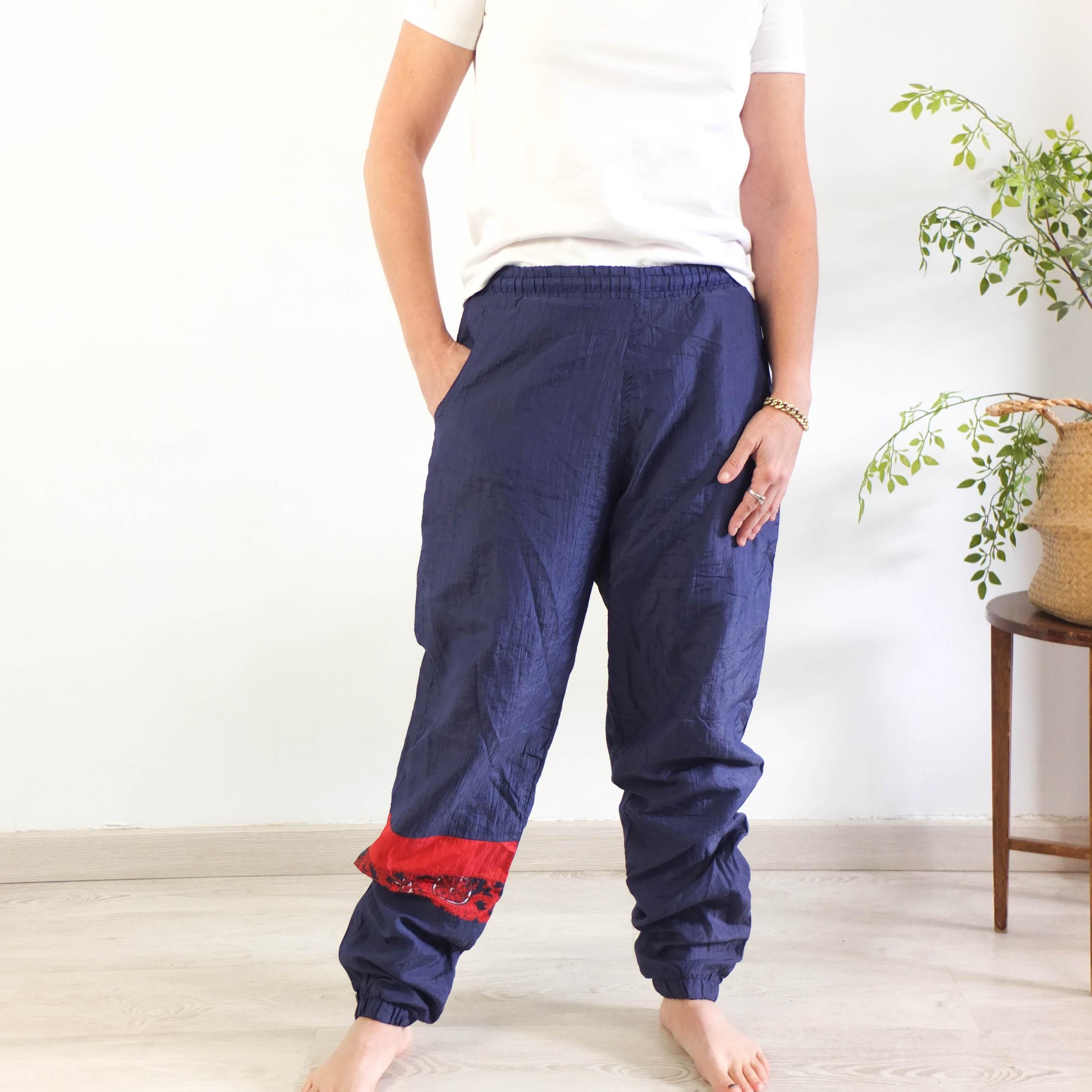 Vintage 90s 80s Colorblock Navy Blue Track Pants, 1980s Retro