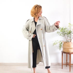 Vintage 90s khaki long trench coat, 1990s casual classic trench for women, 90s oversized trench coat, Vintage light duster trench Size Large image 5