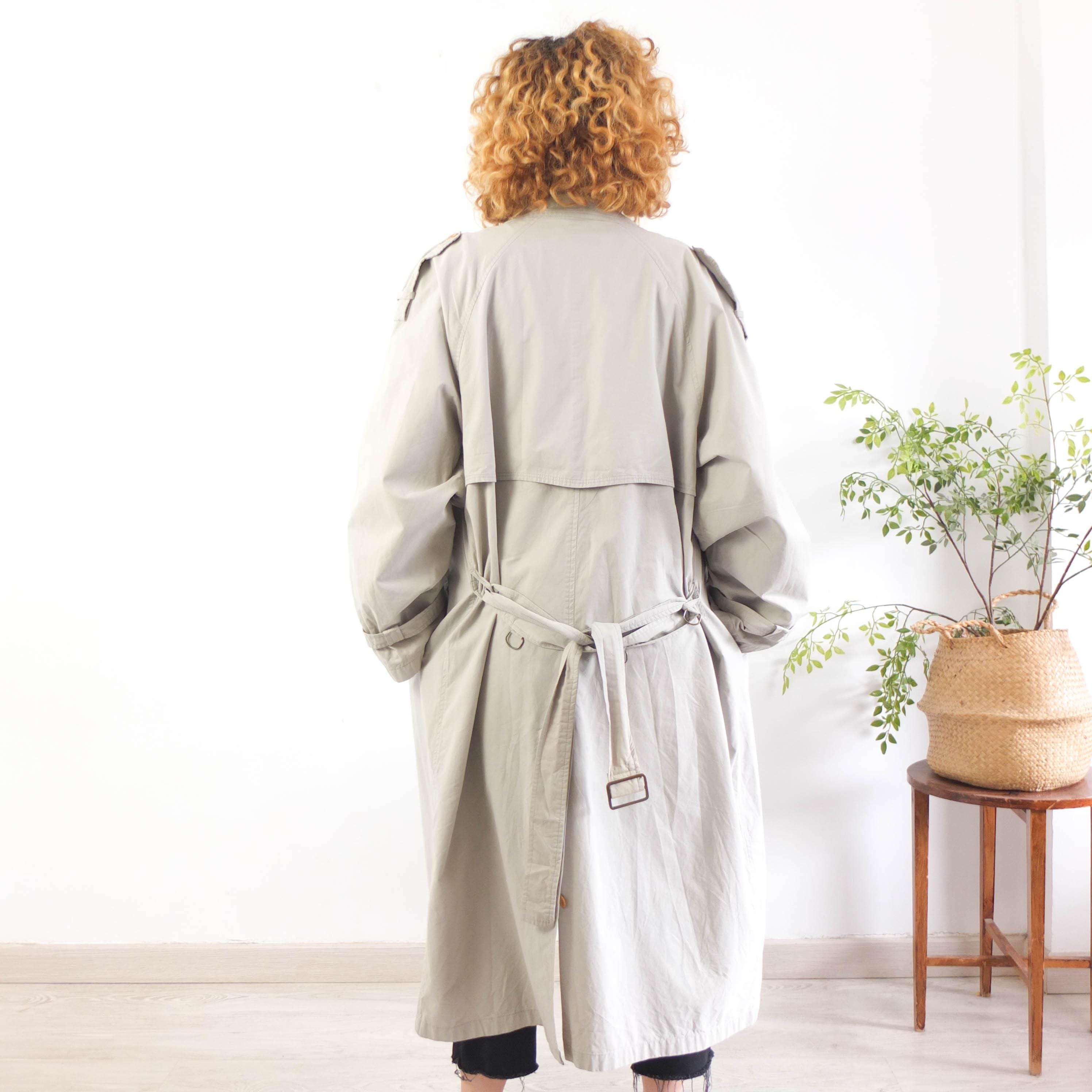 Vintage 90s Khaki Long Trench Coat, 1990s Casual Classic Trench