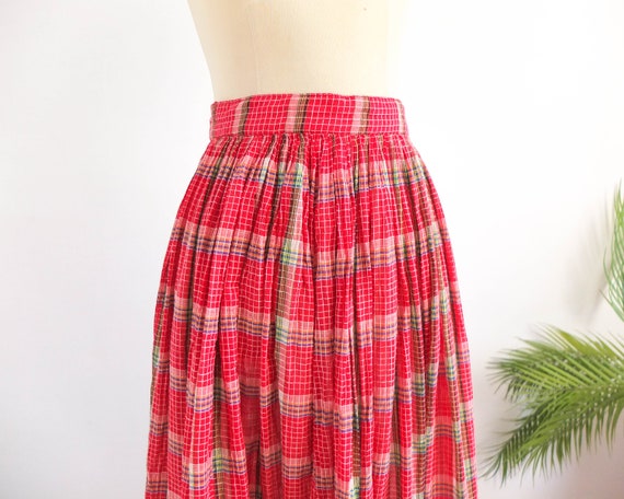 Vintage 70s red prairie maxi skirt, 70s cotton pl… - image 9
