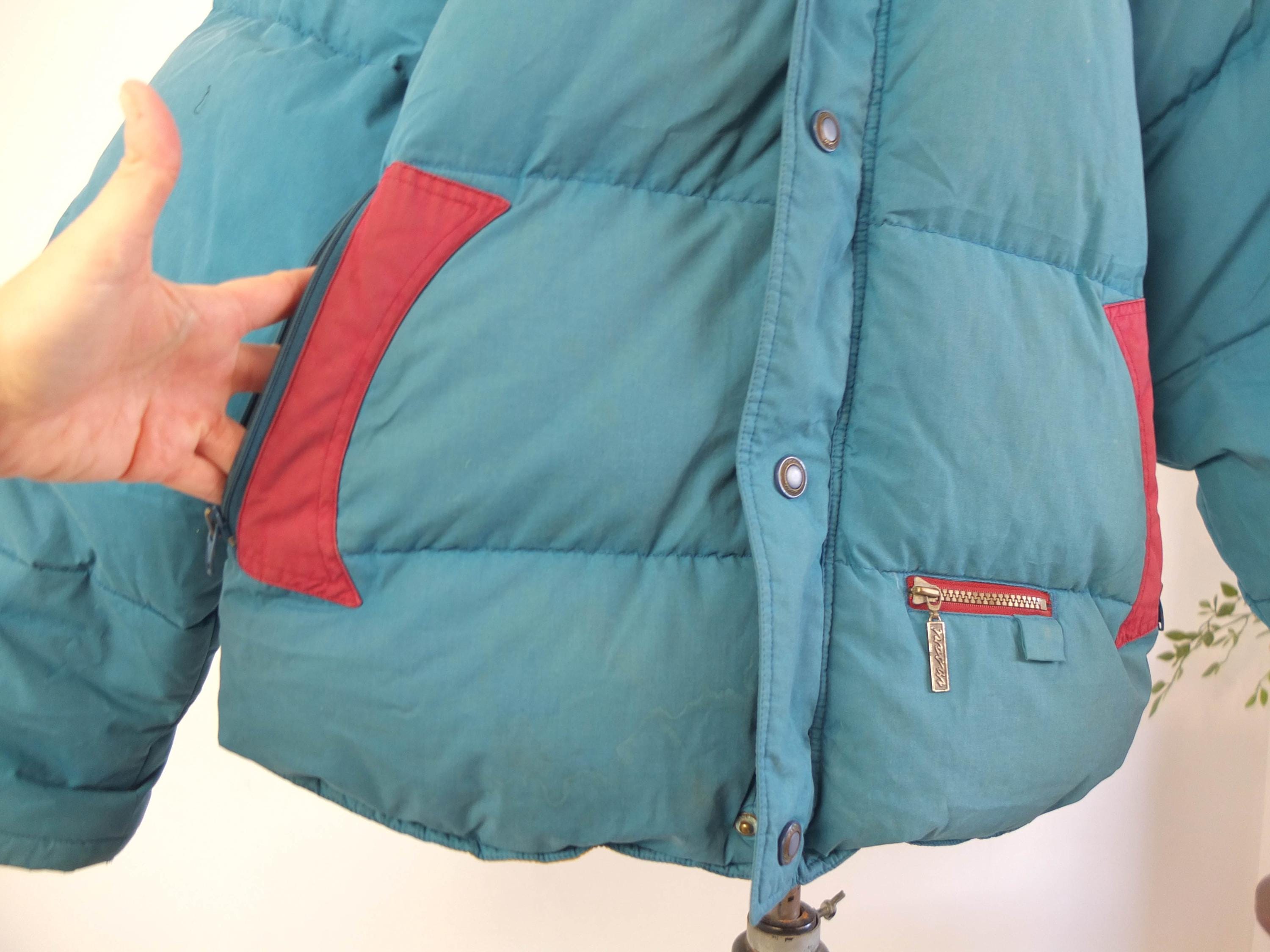 Vintage 90s Color Block Puffer Jacket, 1990s Retro Ski Puffer 