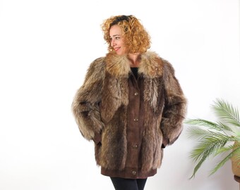 ヴィンテージ80年代本革＆ファーコートレディース、80年代オーバー