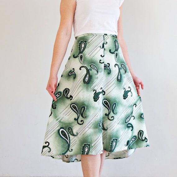 Vintage 70s mod paisley skirt plus size, 70s gree… - image 2