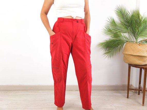 Vintage 80s red high waist pants, 1980s red cotto… - image 5
