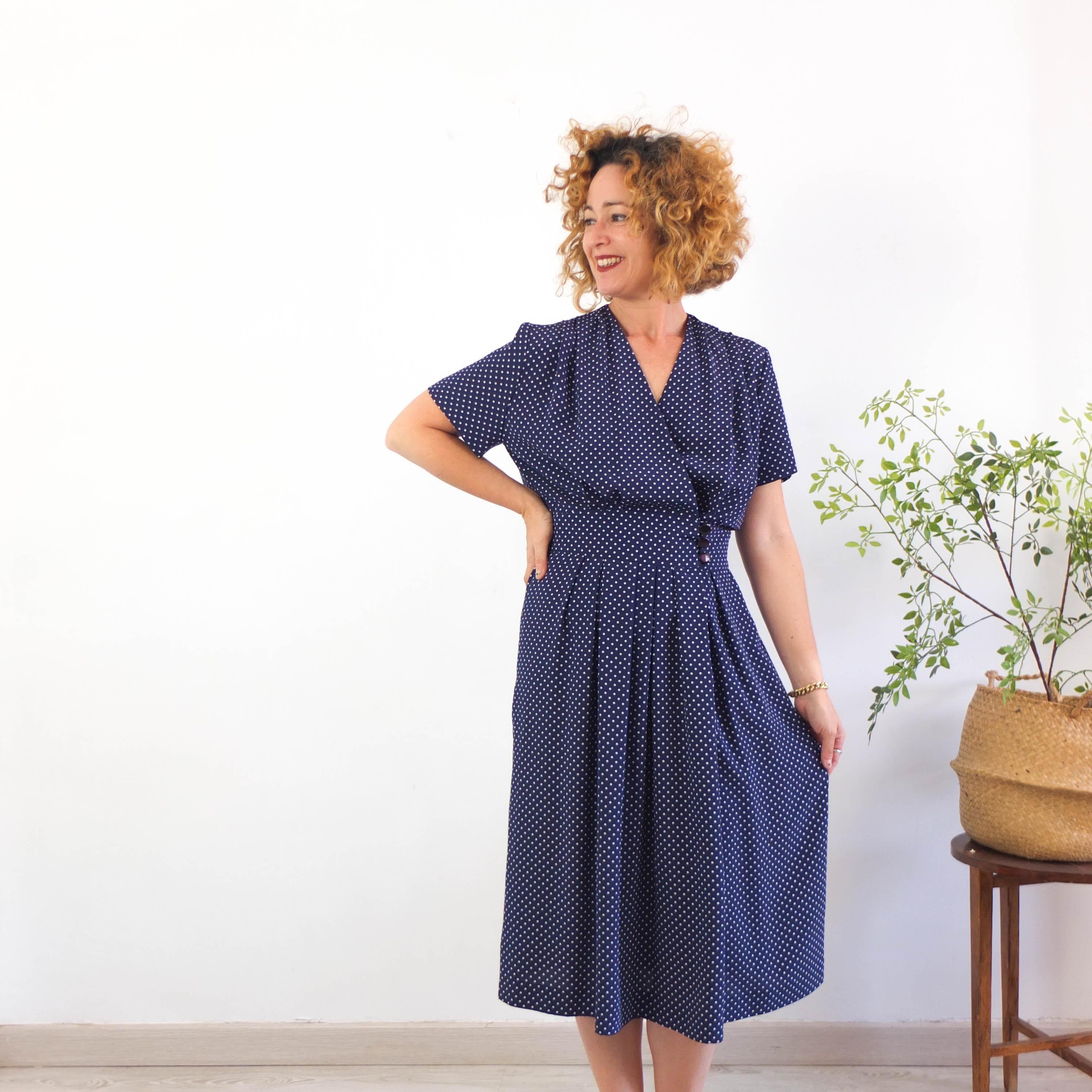 Navy polka dot dresses midi - Etsy 日本