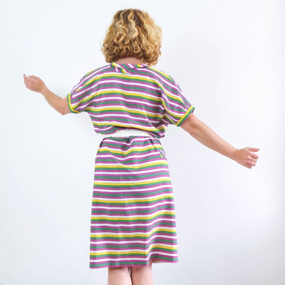 Vintage 80s summer striped dress short sleeve, Vi… - image 3