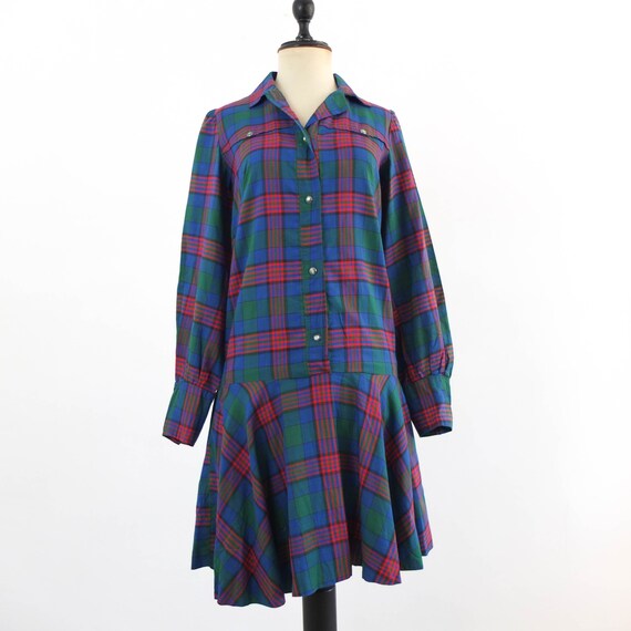 Vintage 70s drop waist plaid pleated dress, 70s m… - image 5