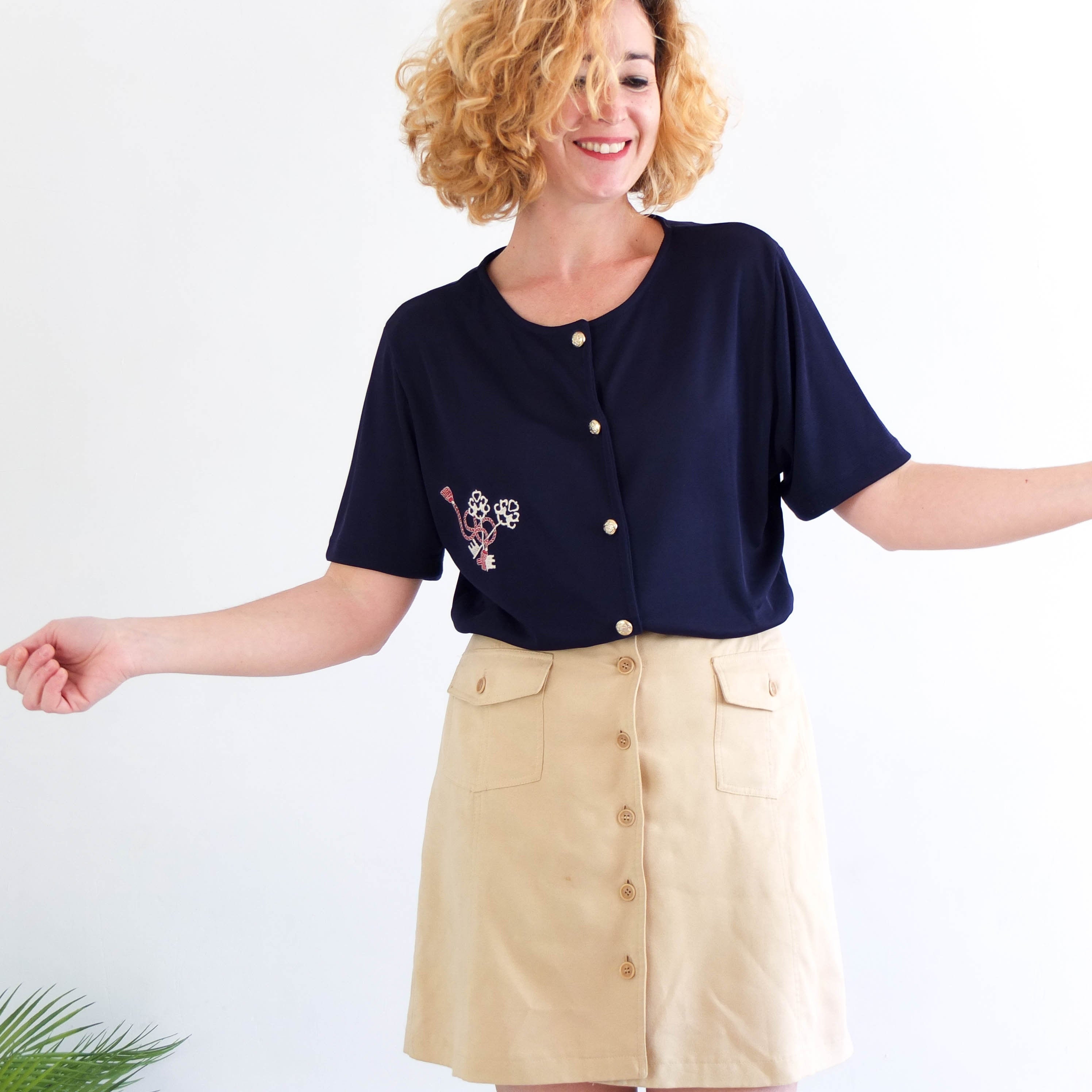 Vintage Nautical Blouse 90s Embroidered 