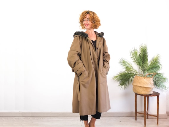 Vintage 80s Oversized Trench Coat, Vintage Brown Duster Trench