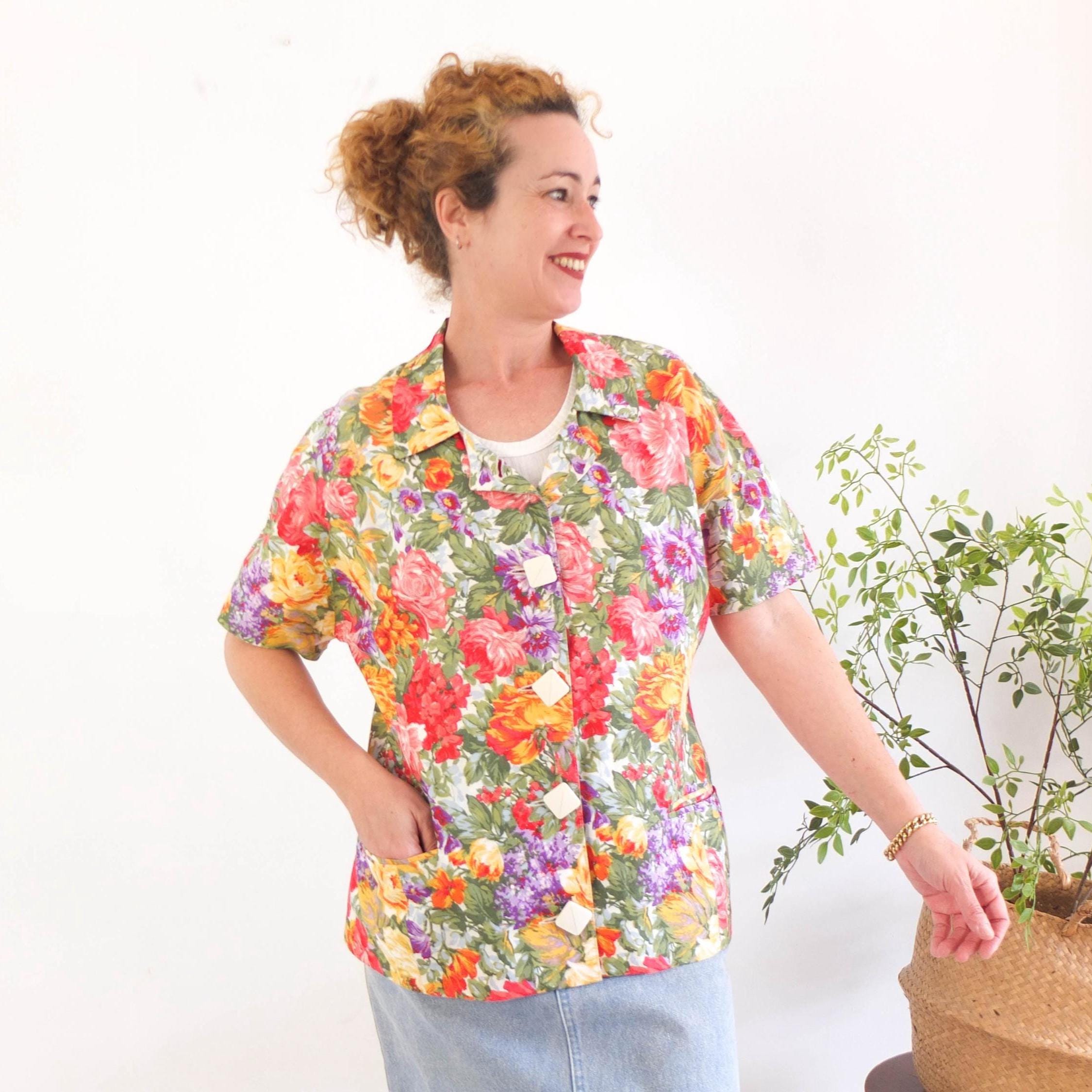 Vintage 80s Floral Summer Blazer, 1980s Colorful Flower Short