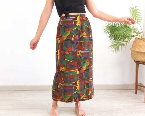 Vintage 90s boho long wrap skirt, Vintage maxi wr… - image 1