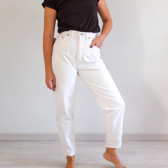 Vintage Lee White Mom Jeans, Vintage 80s Tapered Jeans, Vintage