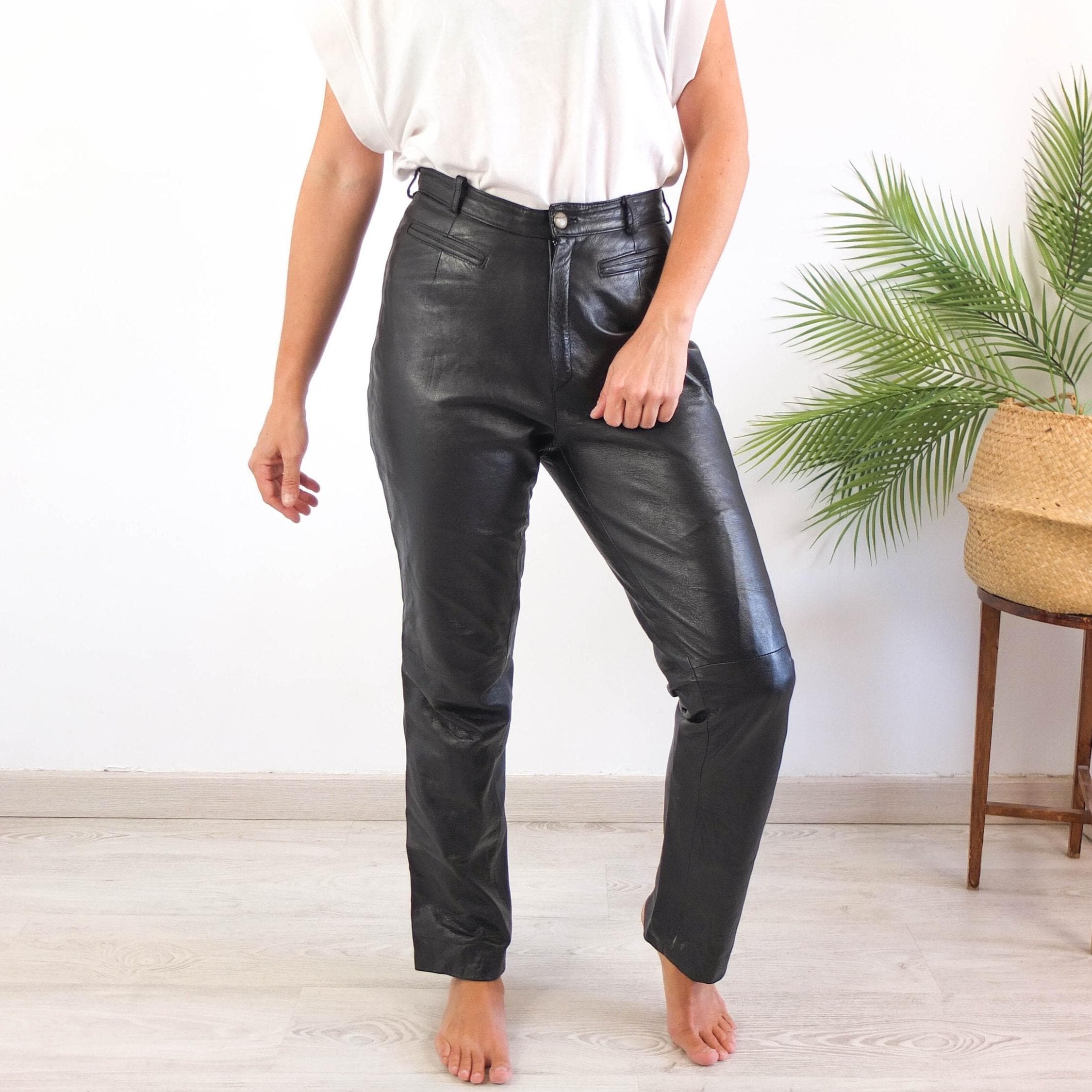 【VINTAGE】80s〜90s 本革 レザーパンツ W30 黒 バイカー Vintage 80s Black Leather Pants, Vintage High Waist Motorcycle