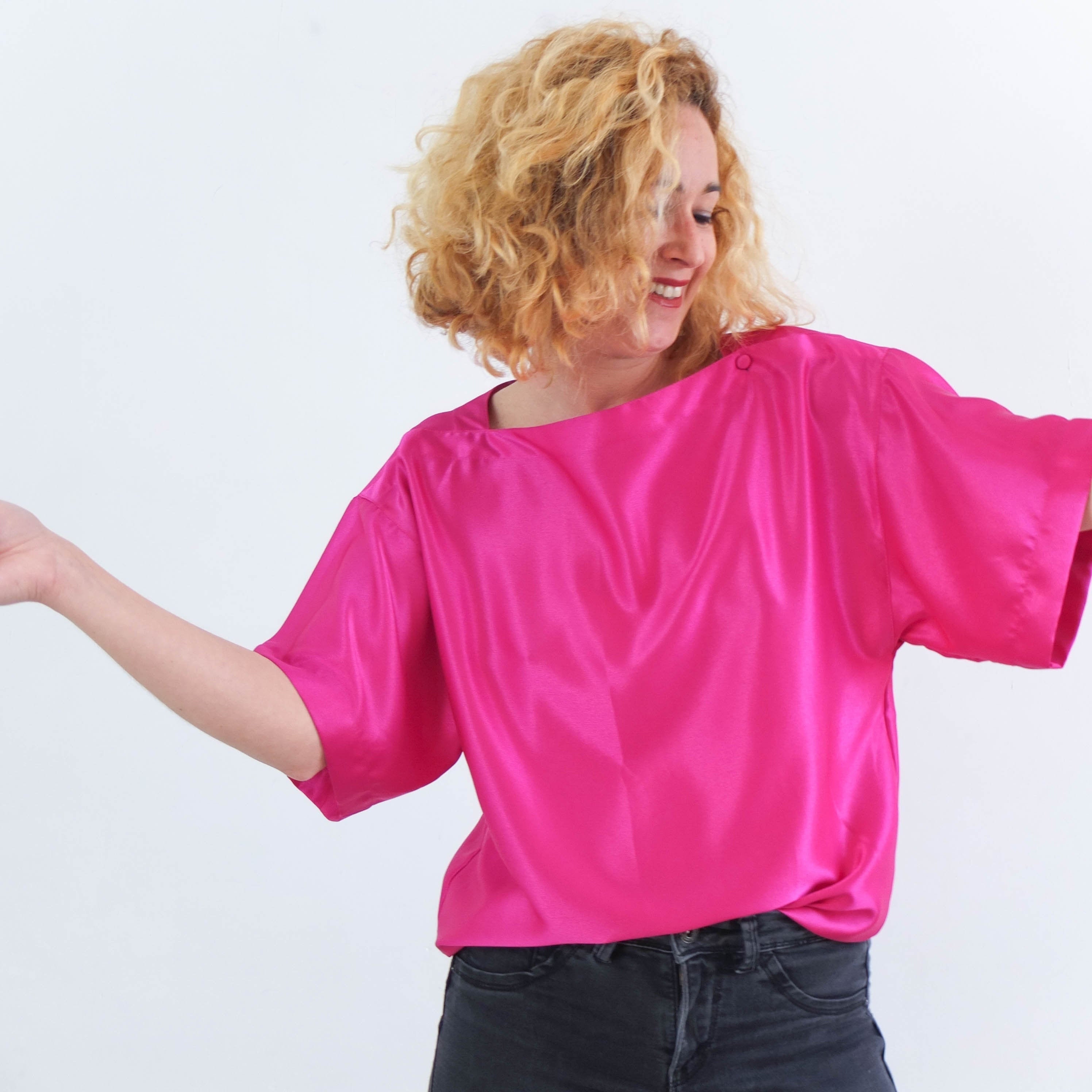 Vintage 80s Oversized Hot Pink Blouse 