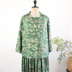 Conjunto vintage de los años 80 con vestido y chaqueta floral, conjunto de dos piezas de vestido de verano con chaqueta ligera de los años 80, traje de cárdigan a juego de los años 80 XL 2XL imagen 13
