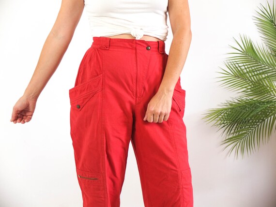 Vintage 80s red high waist pants, 1980s red cotto… - image 3