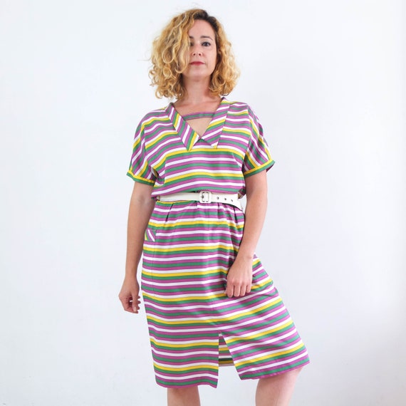 Vintage 80s summer striped dress short sleeve, Vi… - image 2