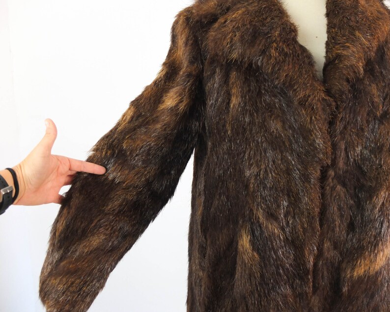 Vintage 80s brown long fur coat, Vintage Real fur coat for women, 80s warm winter fur coat, Luxury 1980s fur coat size Medium Large image 7