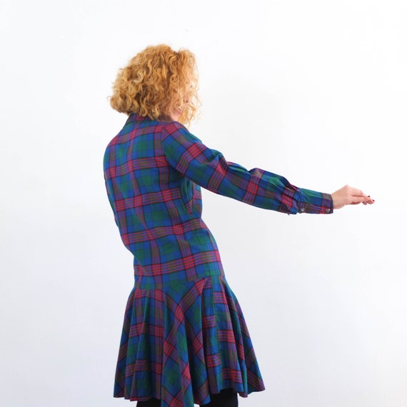 Vintage 70s drop waist plaid pleated dress, 70s m… - image 3