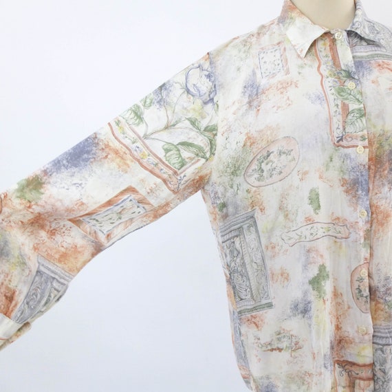 Vintage 80s white botanical blouse, Vintage paste… - image 8