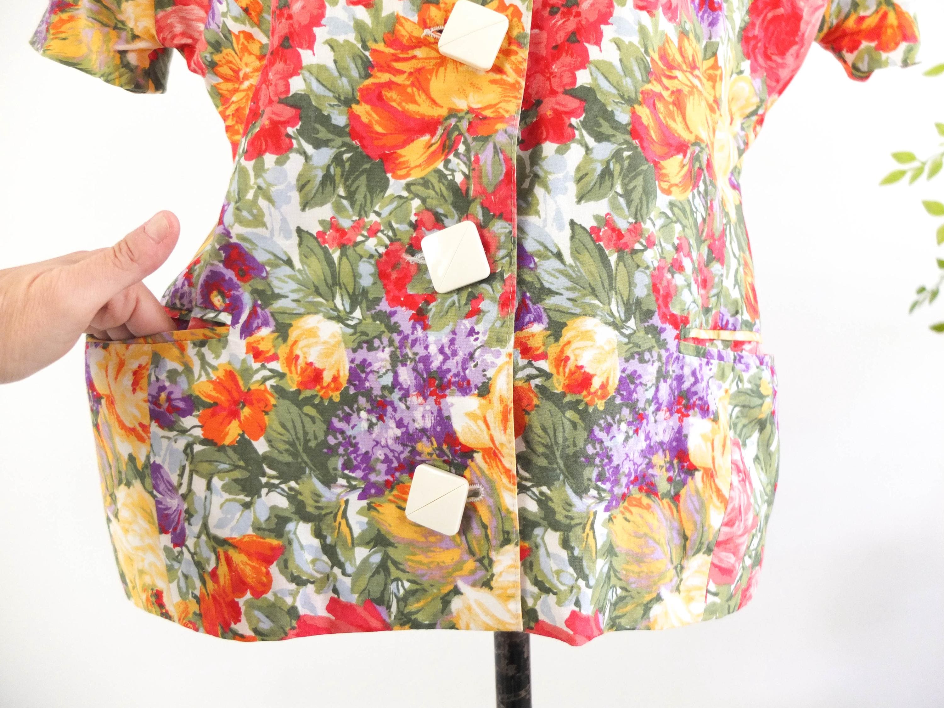 Vintage 80s Floral Summer Blazer, 1980s Colorful Flower Short