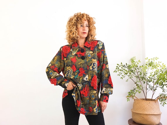 Vintage 80s abstract oversized blouse, 80s crazy … - image 2