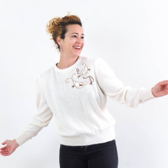 Vintage 80s white mohair sweater by Escada, 80s f… - image 2