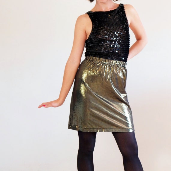 Vintage 80s gold glitter stretch skirt, metallic g