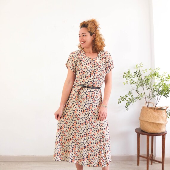 Vintage 90s Plus Size Floral Button Down Dress, 90s Floral