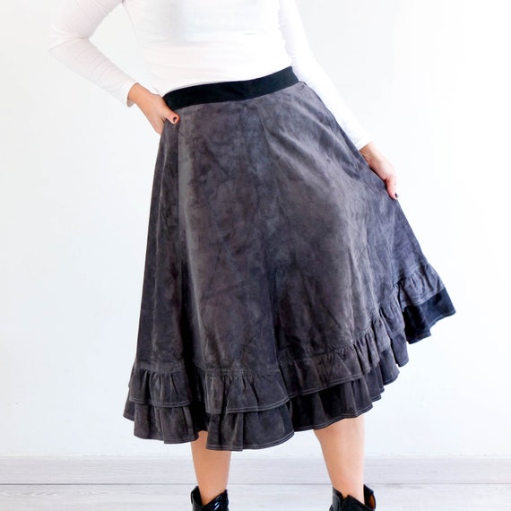 Vintage 80s plus size black leather skirt, Vintag… - image 3