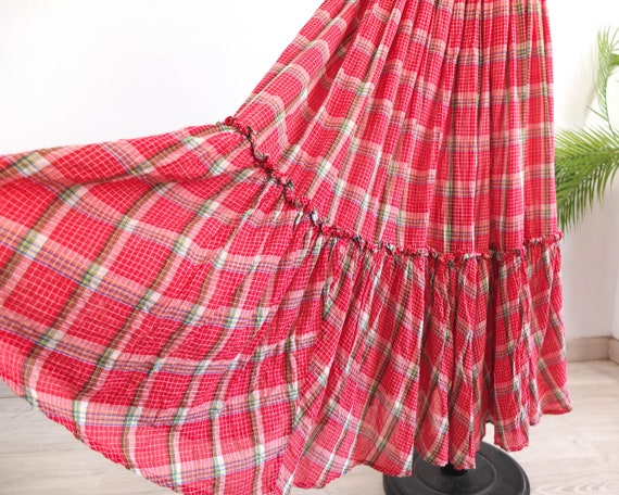 Vintage 70s red prairie maxi skirt, 70s cotton pl… - image 7