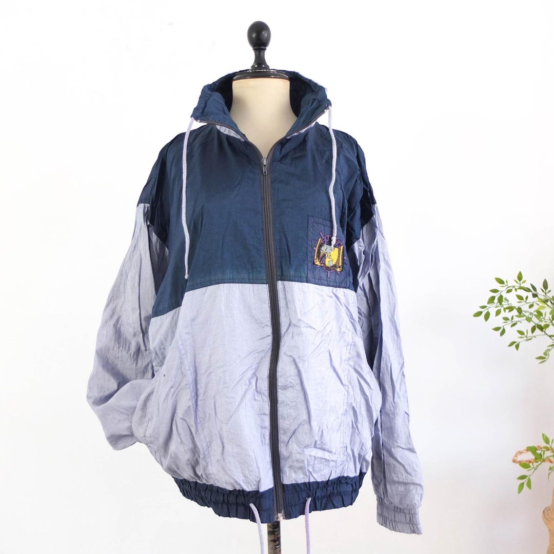 Retro Color Block Jacket Vintage 80s Color Block Track Jacket, Vintage Abstract Blue Windbreaker ...