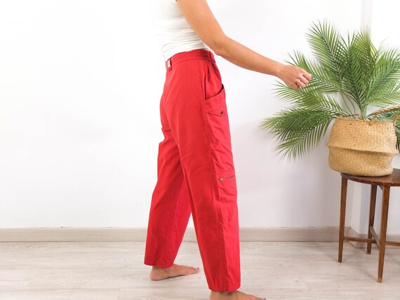 Vintage 80s red high waist pants, 1980s red cotto… - image 6