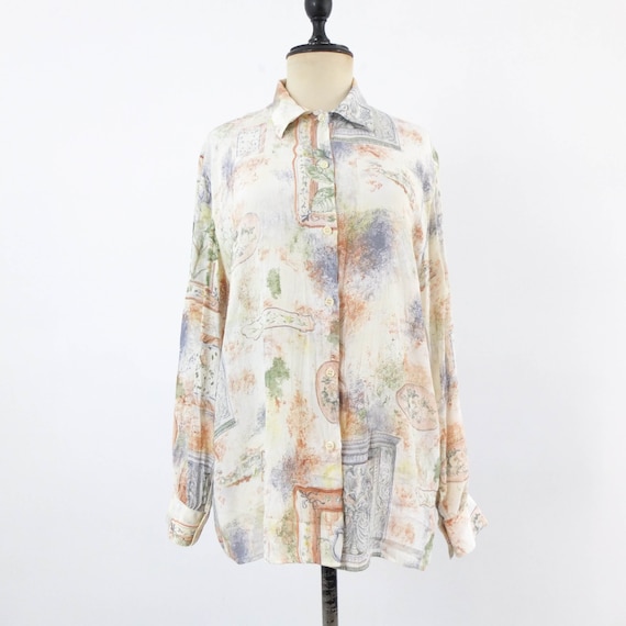 Vintage 80s white botanical blouse, Vintage paste… - image 10