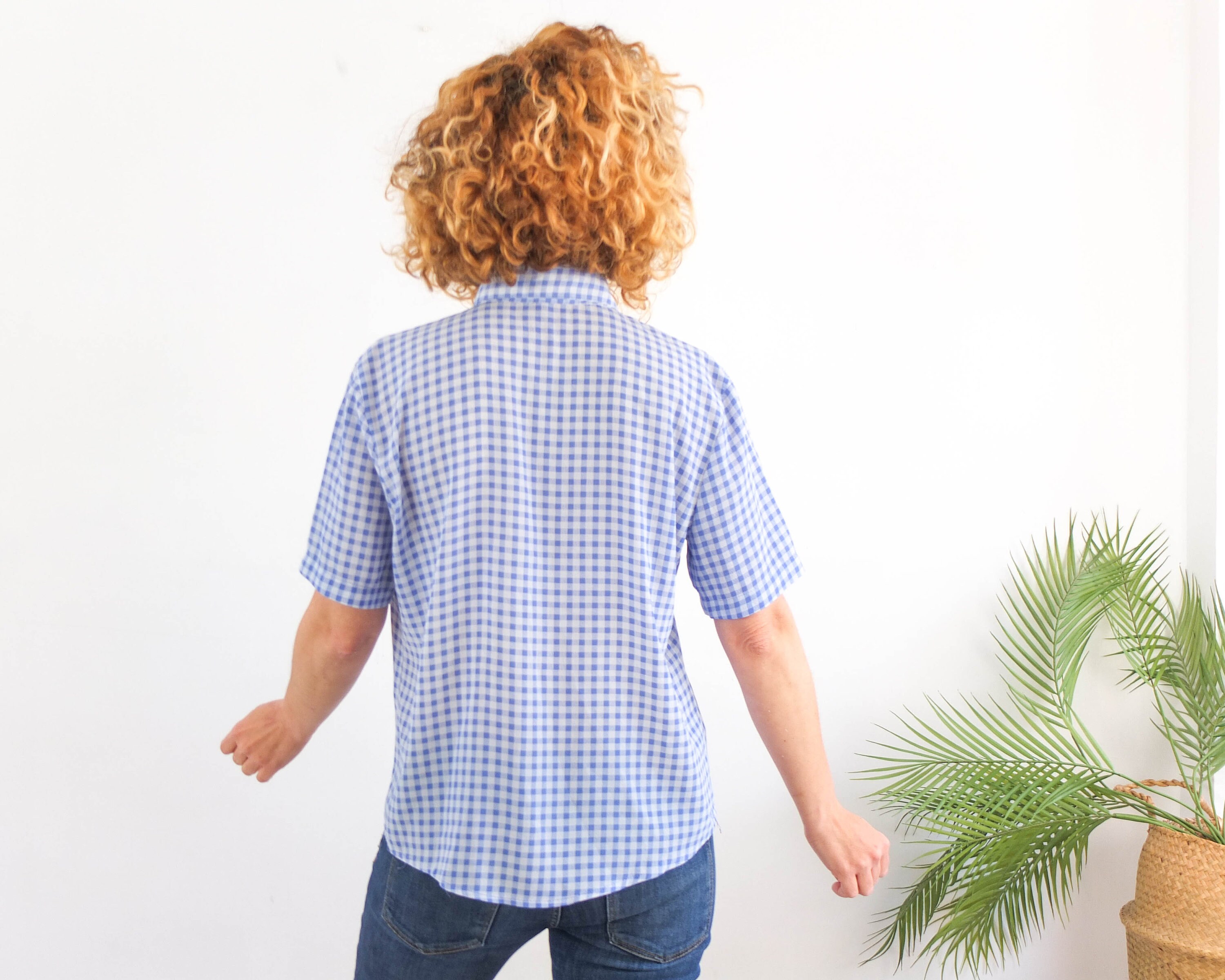 Vintage 90s Blue Gingham Blouse, 90s Checked Button up Shirt Women