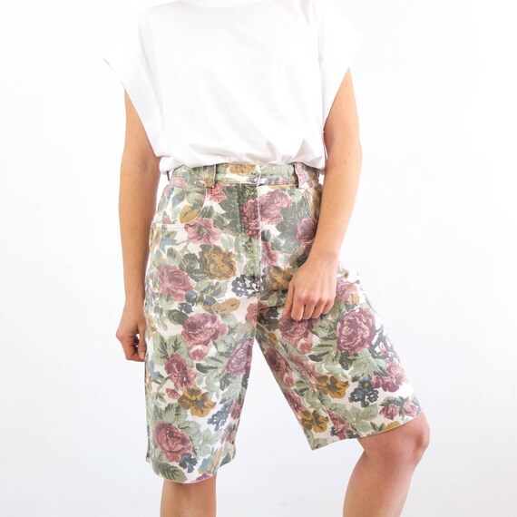 Vintage 80s 90s Floral Denim Shorts 