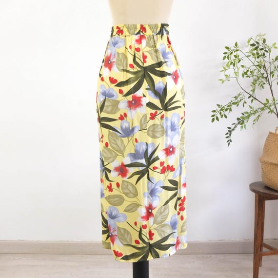 Vintage 90s Plus Size Floral Maxi Skirt, 90s High Waist Pleated