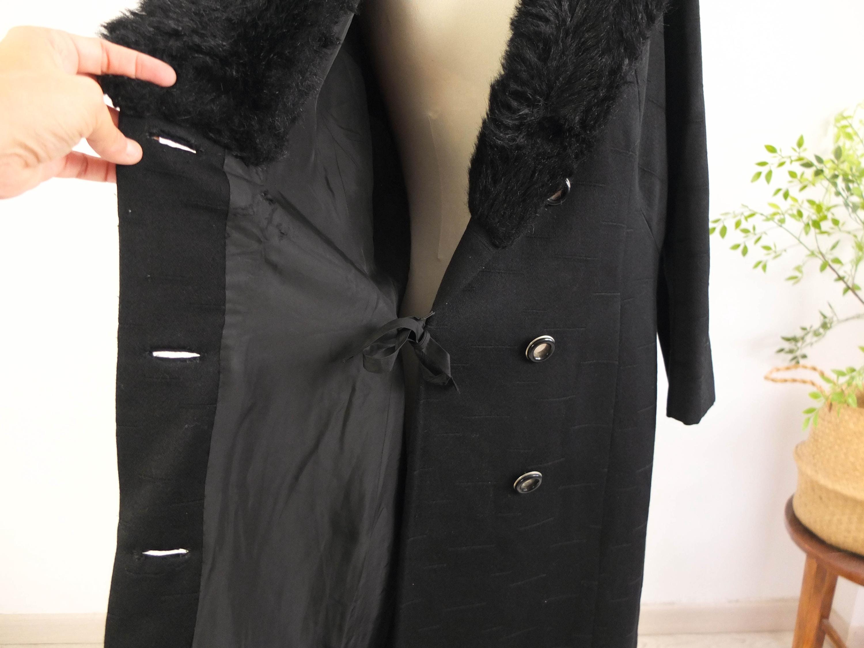 Vintage 70s 80s Black Wool Coat, Vintage Black Long Double